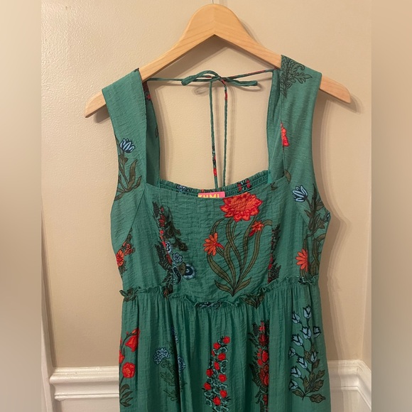 THML Green Floral Midi Dress with Smocking & Ruffle Medium - Picture 4 of 12